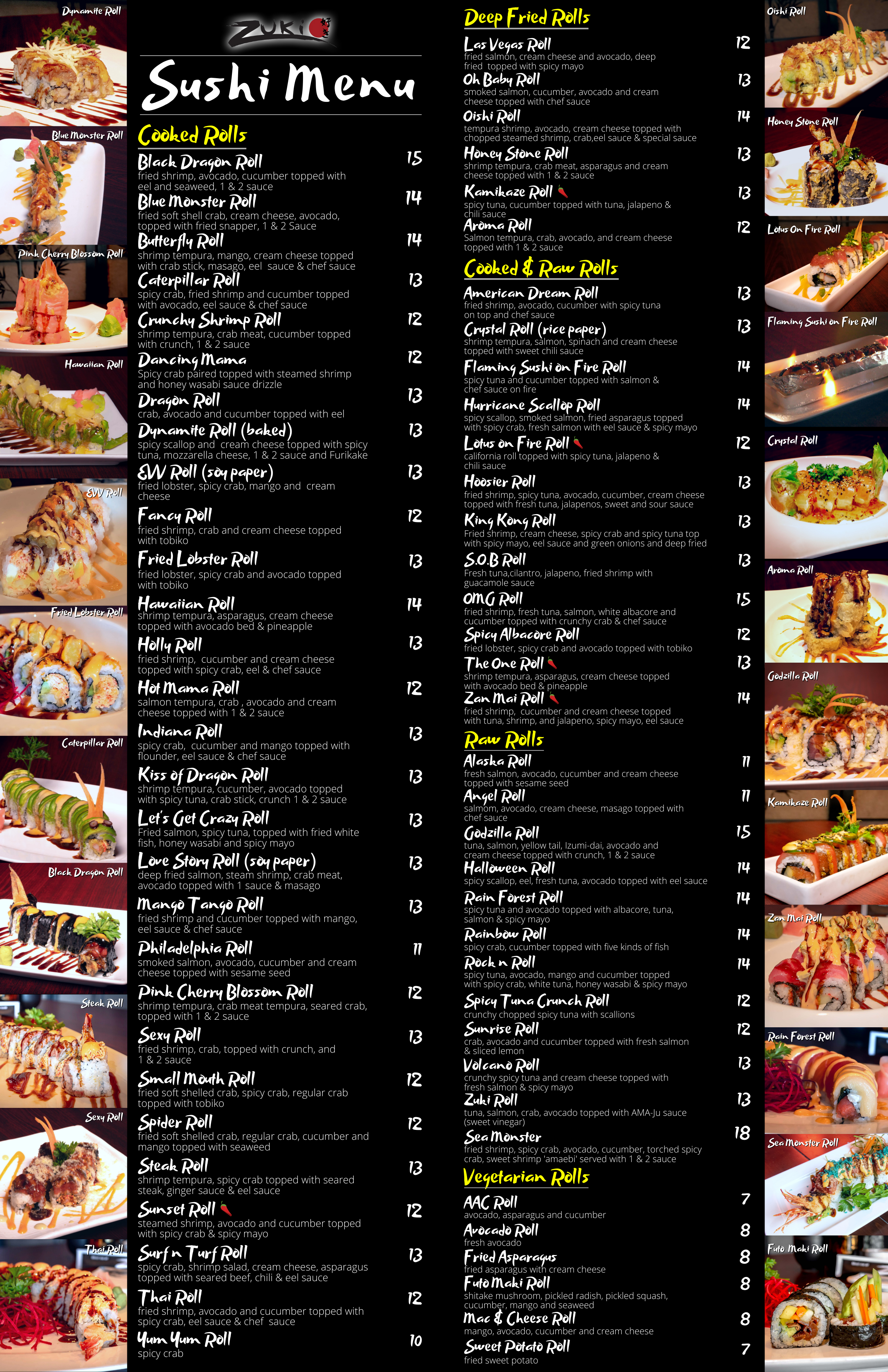 sushi rolls menu
